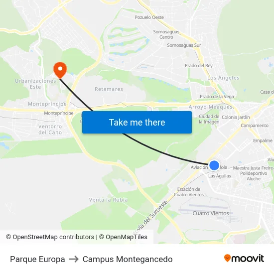 Parque Europa to Campus Montegancedo map