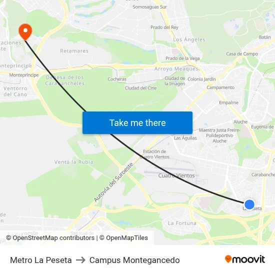 Metro La Peseta to Campus Montegancedo map
