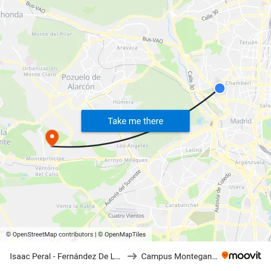 Isaac Peral - Fernández De Los Ríos to Campus Montegancedo map