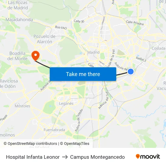 Hospital Infanta Leonor to Campus Montegancedo map