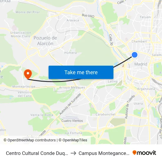 Centro Cultural Conde Duque to Campus Montegancedo map