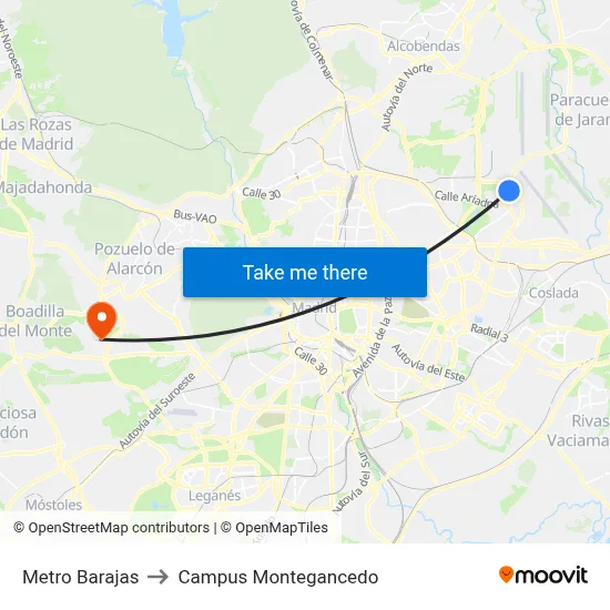 Metro Barajas to Campus Montegancedo map