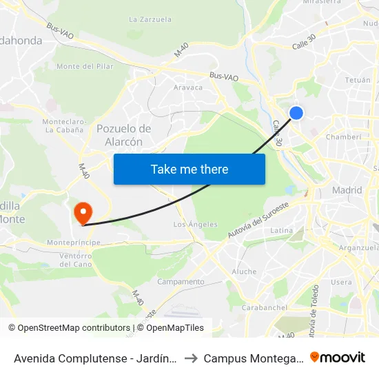 Avenida Complutense - Jardín Botánico to Campus Montegancedo map