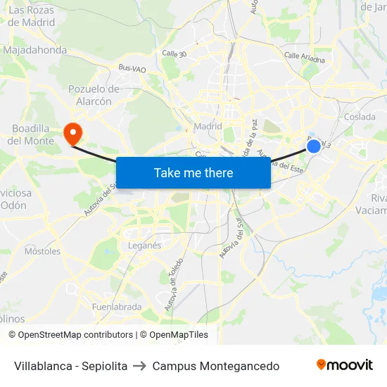 Villablanca - Sepiolita to Campus Montegancedo map