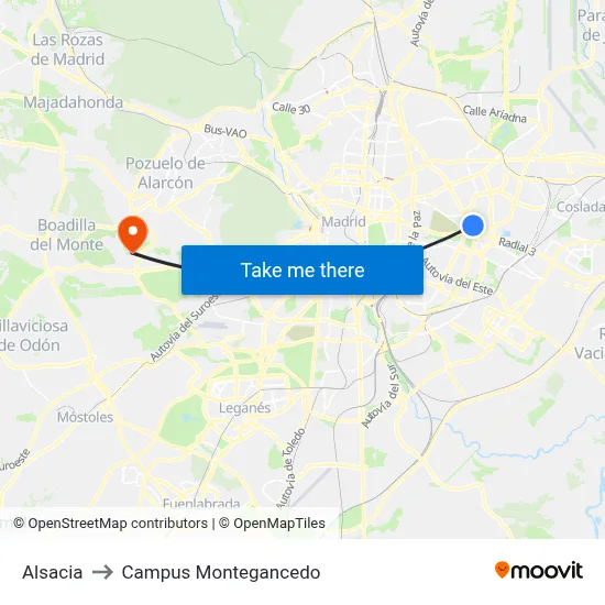 Alsacia to Campus Montegancedo map