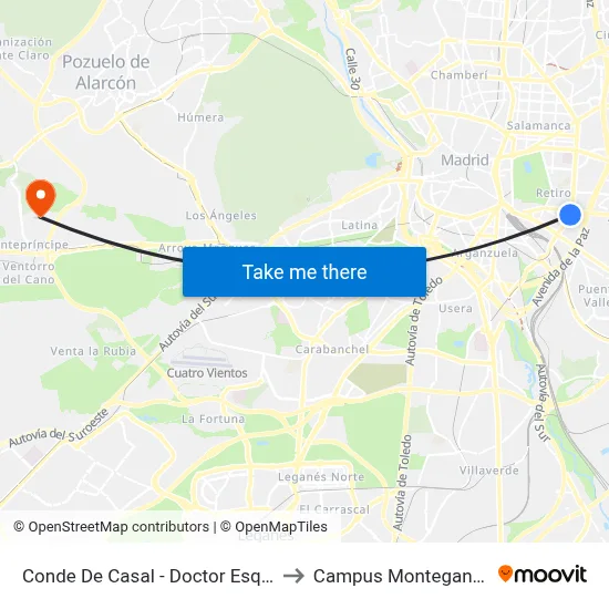 Conde De Casal - Doctor Esquerdo to Campus Montegancedo map