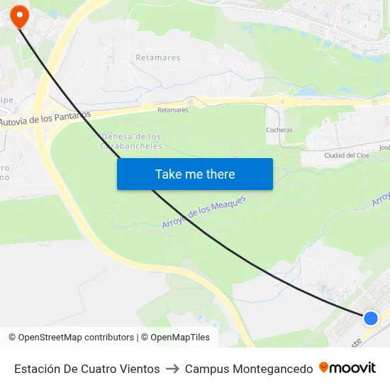 Estación De Cuatro Vientos to Campus Montegancedo map