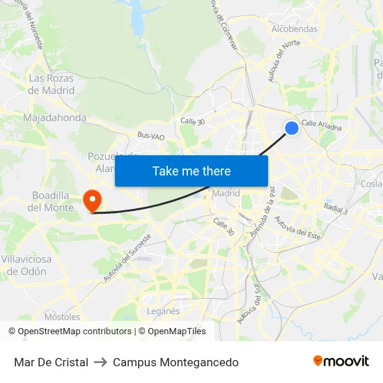 Mar De Cristal to Campus Montegancedo map