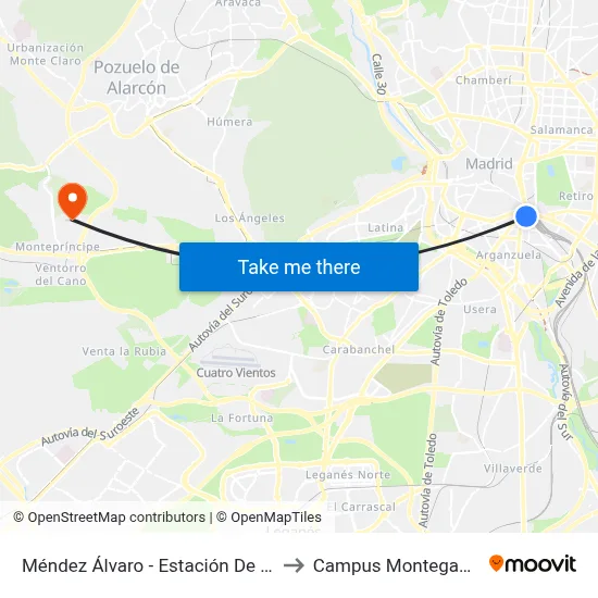 Méndez Álvaro - Estación De Atocha to Campus Montegancedo map
