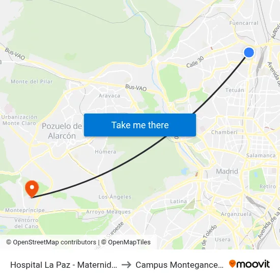 Hospital La Paz - Maternidad to Campus Montegancedo map