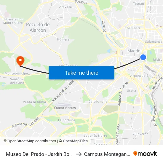 Museo Del Prado - Jardín Botánico to Campus Montegancedo map