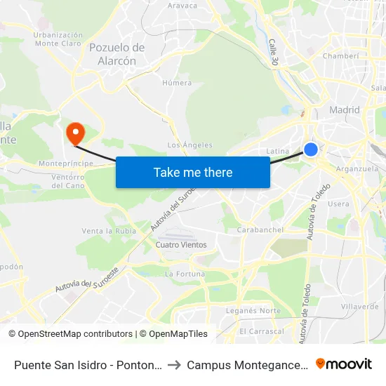 Puente San Isidro - Pontones to Campus Montegancedo map