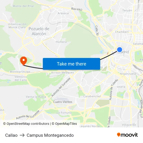 Callao to Campus Montegancedo map