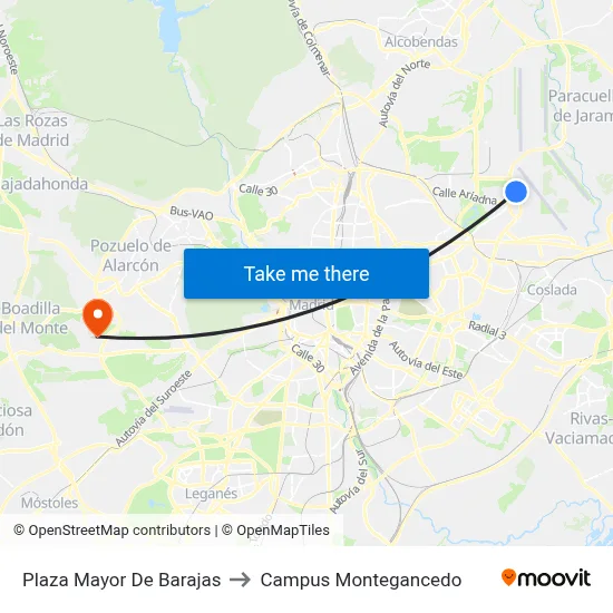 Plaza Mayor De Barajas to Campus Montegancedo map