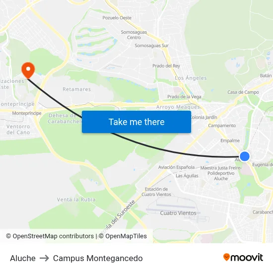 Aluche to Campus Montegancedo map