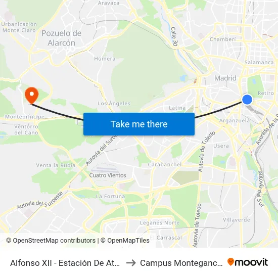 Alfonso XII - Estación De Atocha to Campus Montegancedo map