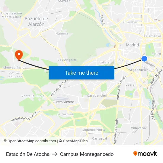 Estación De Atocha to Campus Montegancedo map