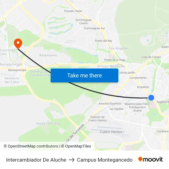 Intercambiador De Aluche to Campus Montegancedo map