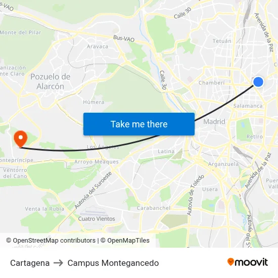 Cartagena to Campus Montegancedo map