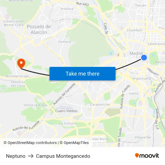 Neptuno to Campus Montegancedo map
