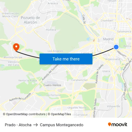 Prado - Atocha to Campus Montegancedo map
