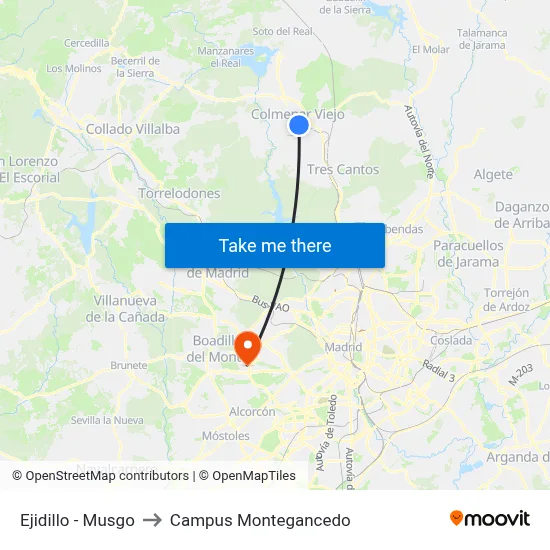 Ejidillo - Musgo to Campus Montegancedo map