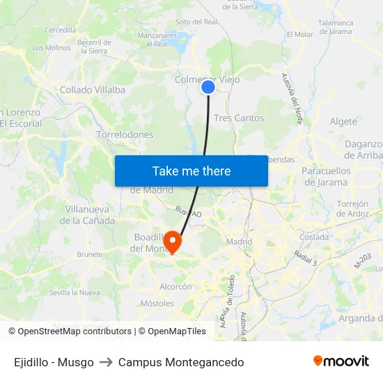 Ejidillo - Musgo to Campus Montegancedo map