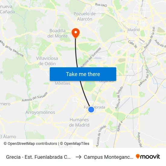 Grecia - Est. Fuenlabrada Central to Campus Montegancedo map
