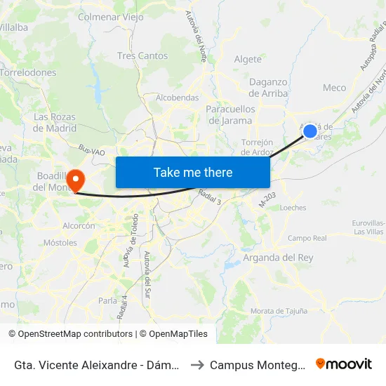 Gta. Vicente Aleixandre - Dámaso Alonso to Campus Montegancedo map