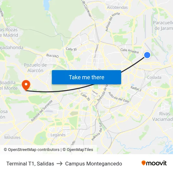Terminal T1, Salidas to Campus Montegancedo map