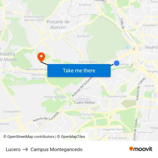 Lucero to Campus Montegancedo map