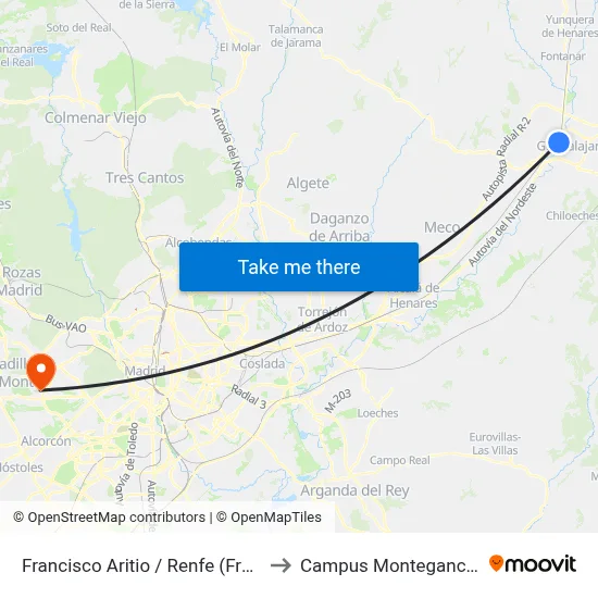 Francisco Aritio / Renfe (Frente) to Campus Montegancedo map