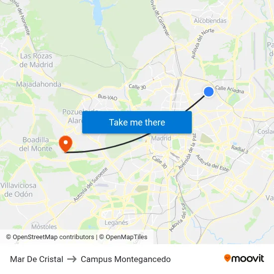Mar De Cristal to Campus Montegancedo map