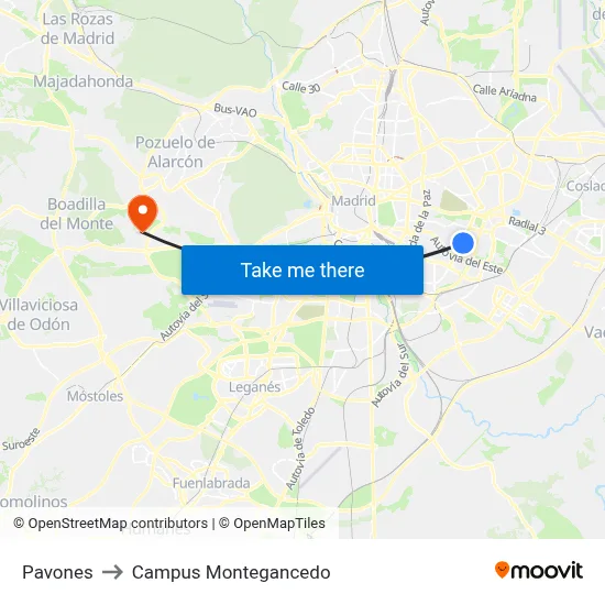 Pavones to Campus Montegancedo map
