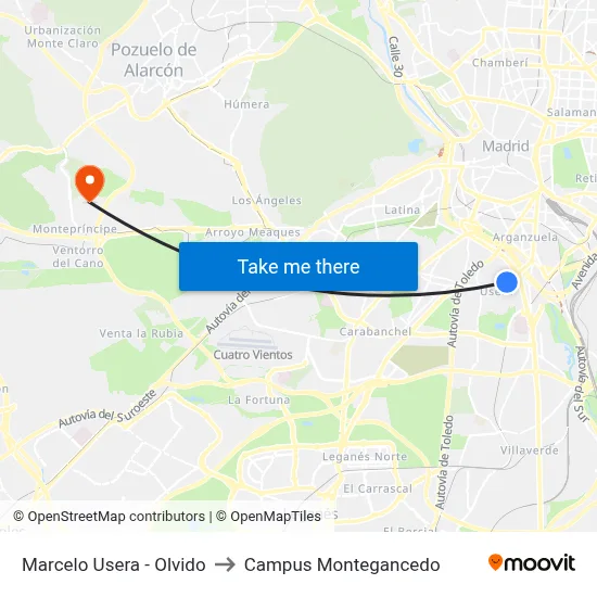 Marcelo Usera - Olvido to Campus Montegancedo map