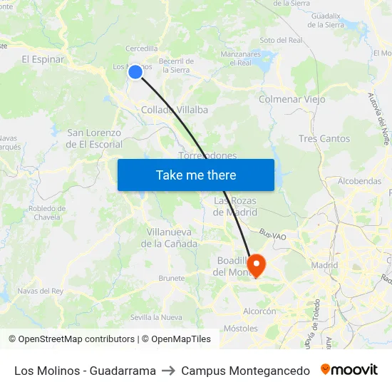 Los Molinos - Guadarrama to Campus Montegancedo map