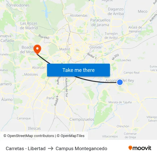 Carretas - Libertad to Campus Montegancedo map