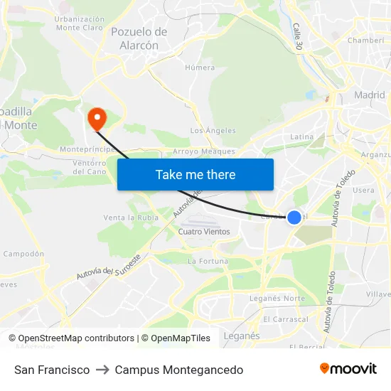 San Francisco to Campus Montegancedo map