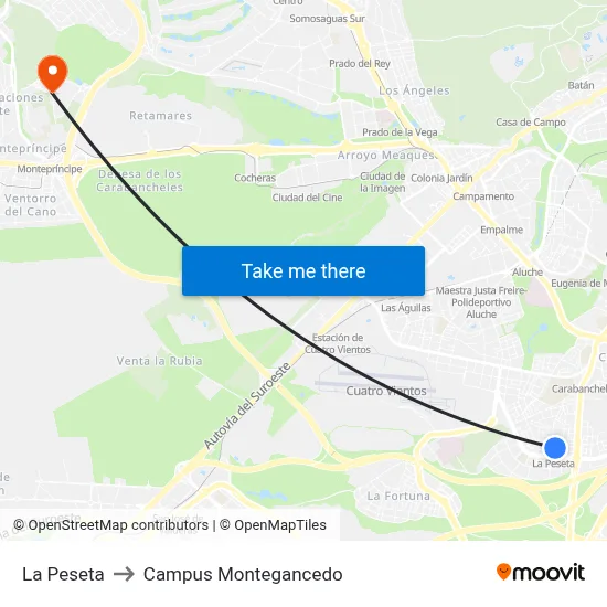La Peseta to Campus Montegancedo map