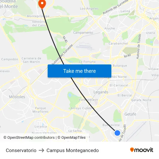 Conservatorio to Campus Montegancedo map