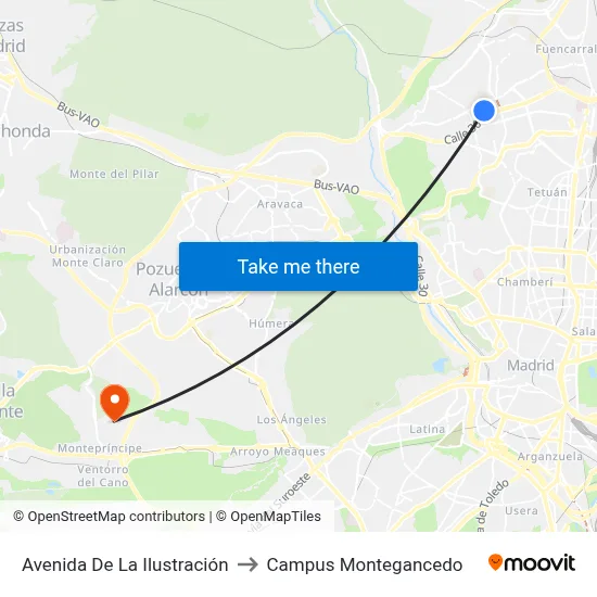 Avenida De La Ilustración to Campus Montegancedo map