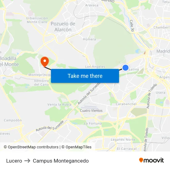 Lucero to Campus Montegancedo map
