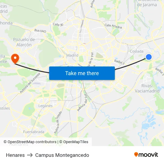 Henares to Campus Montegancedo map