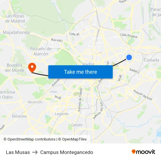 Las Musas to Campus Montegancedo map