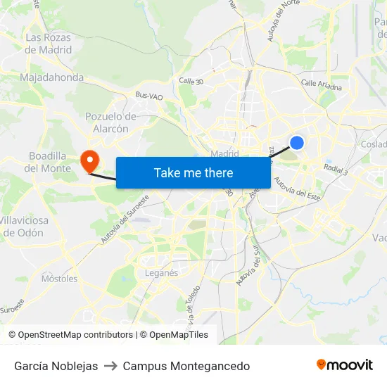 García Noblejas to Campus Montegancedo map