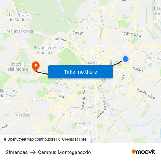 Simancas to Campus Montegancedo map