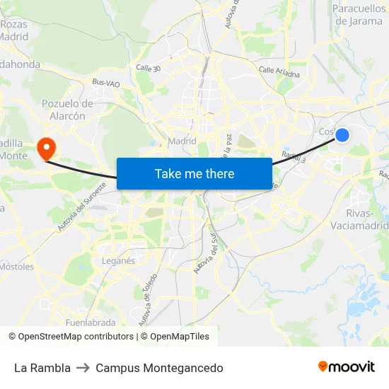 La Rambla to Campus Montegancedo map