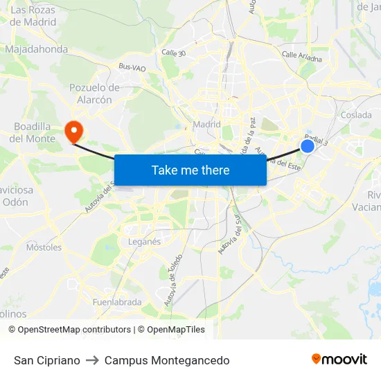 San Cipriano to Campus Montegancedo map