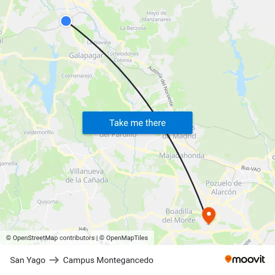 San Yago to Campus Montegancedo map