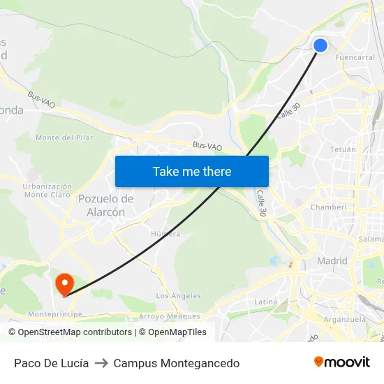 Paco De Lucía to Campus Montegancedo map